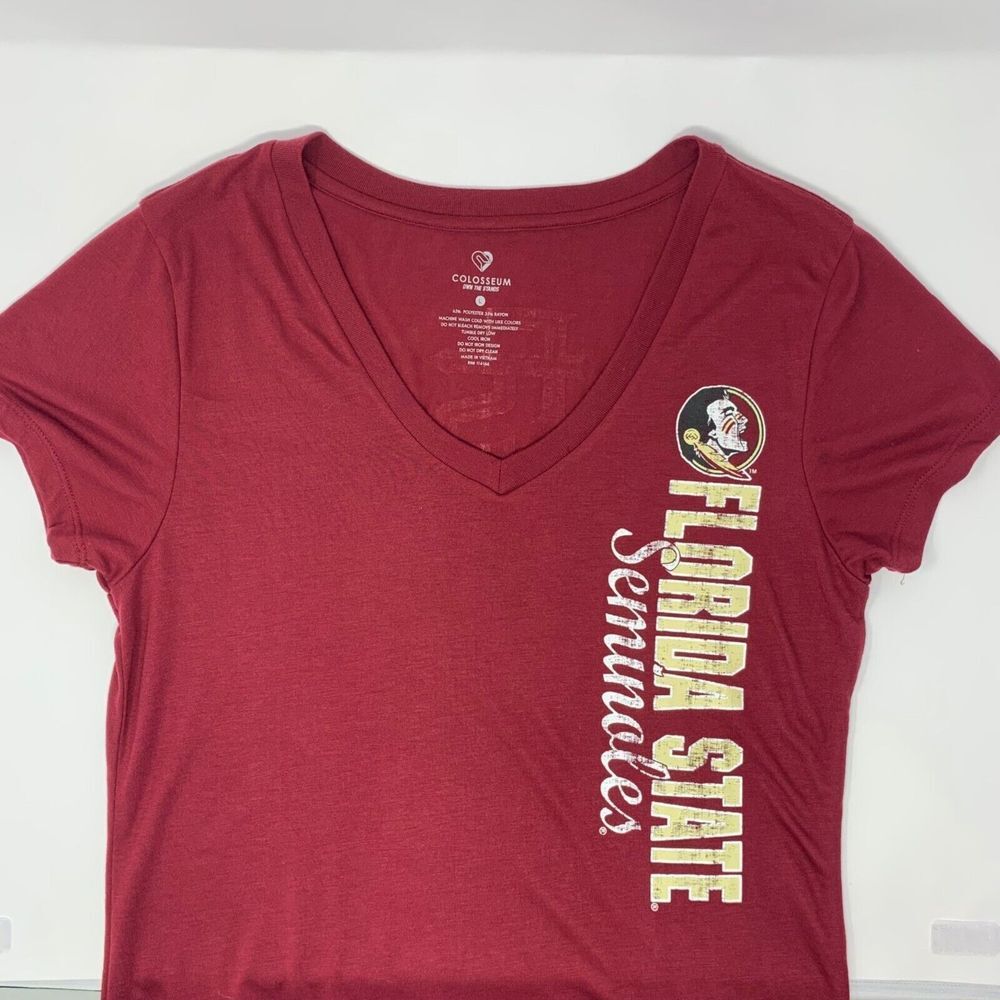 Colosseum FSU V-neck Soft Garnet Women's Fitted T-Shirt Size Large